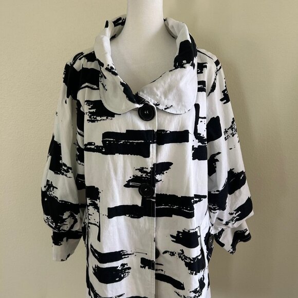 Anthropologie Hazel Coat Womens Black/White Abstract Lagenlook Artsy SZL Relaxed - Picture 1 of 8